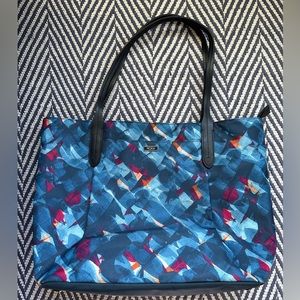 Tumi blue abstract print tote